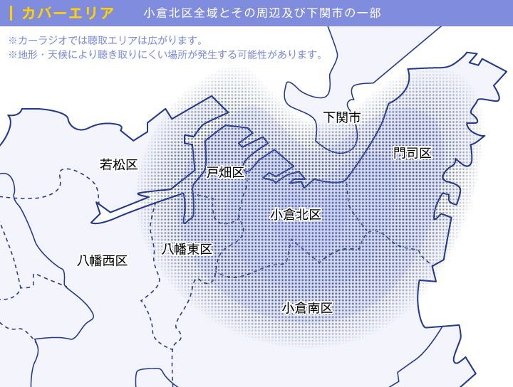 カバーエリア 小倉北区全域とその周辺及び下関市の一部